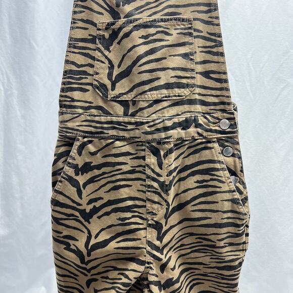 Topshop Moto Zebra Print Denim Overalls Size 4 NWT $95 Wide Leg Cropped Fray - Picture 3 of 12